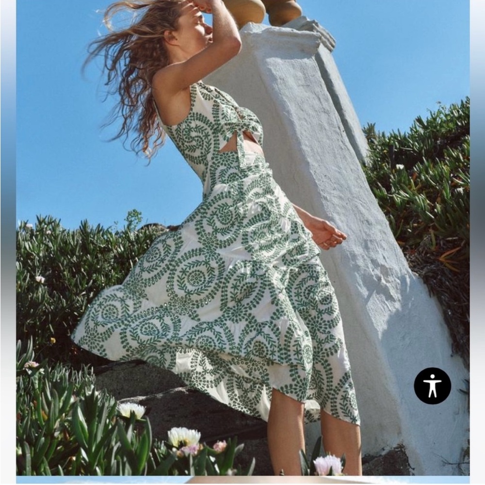Zara Green and White Halter Neck Sleeveless Midi Sundress